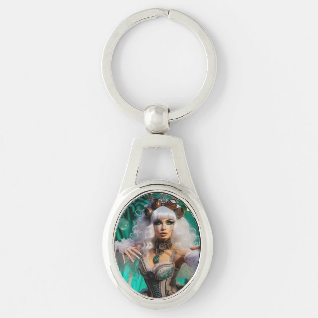 Chaveiro Dançarino Verde Futurístico Vitoriano Steampunk (Frente)