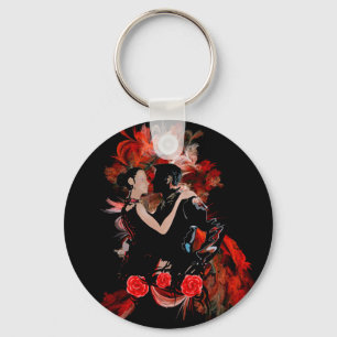 Chaveiro Dançarinos românticos do tango no fractal vermelho