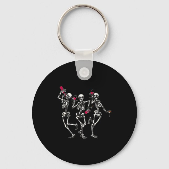 Chaveiro Dancing Skeletons Drinking Wine Lover Funny Hallow (Frente)