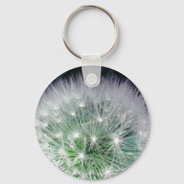 Chaveiro Dandelion verde e branco legal com gotas d'água (Frente)