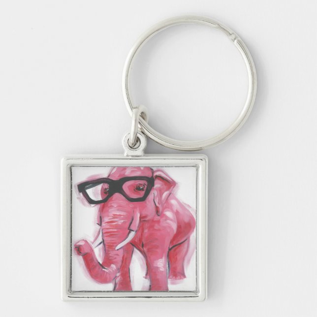 Chaveiro Dapper | Elefante Rosa Em Óculos (Frente)