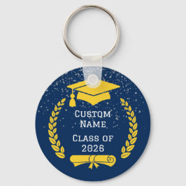 Chaveiro Dark Blue & Gold Class of 2026 Graduation Keychain