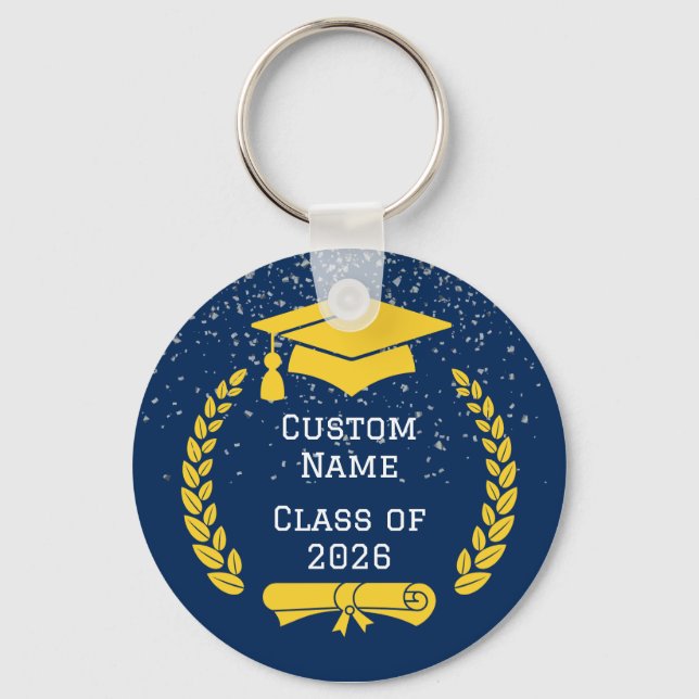 Chaveiro Dark Blue & Gold Class of 2026 Graduation Keychain (Frente)