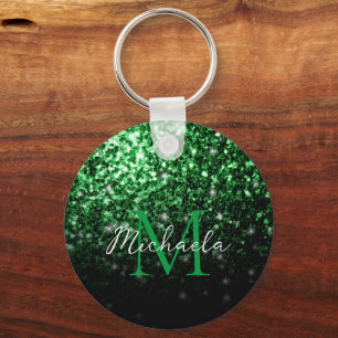 Chaveiro Dark green faux glitter sparkles Monogram