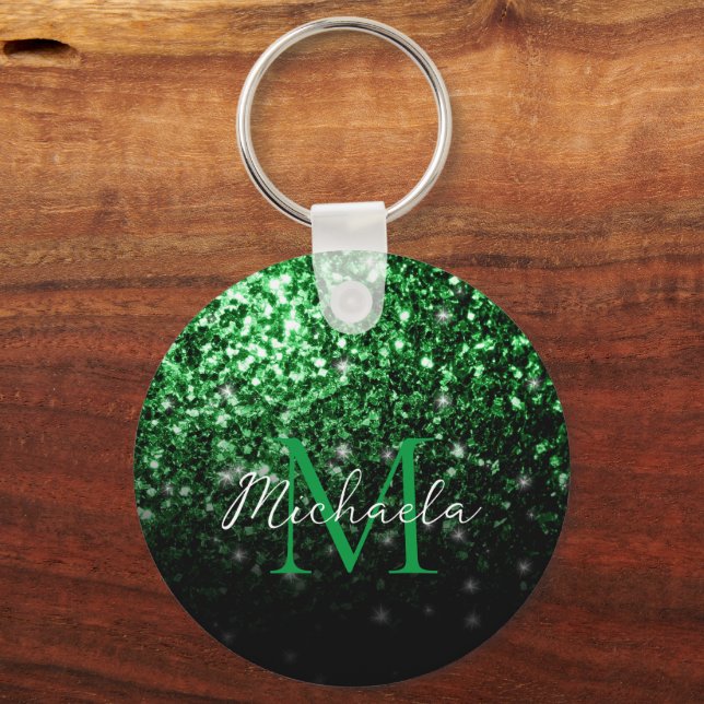 Chaveiro Dark green faux glitter sparkles Monogram (Frente)