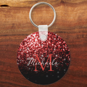 Chaveiro Dark Red faux Glitter sparkles Glamour Monogram