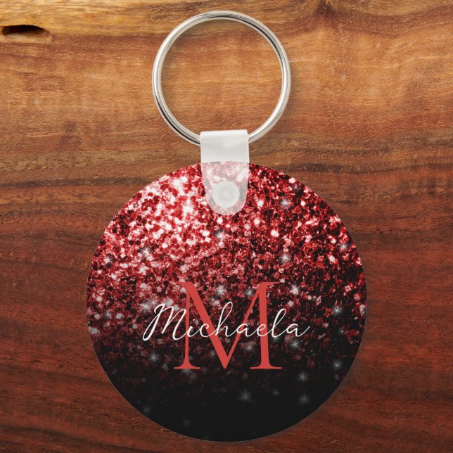 Chaveiro Dark Red faux Glitter sparkles Glamour Monogram (Frente)