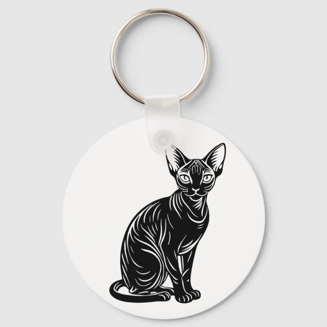 Chaveiro Dark Sphynx Cat Art – Mysterious Minimal Design (Frente)