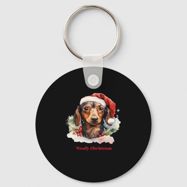Chaveiro Daschund Dog Natal Santa Hat Xmas Light Woofy (Frente)