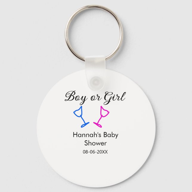 Chaveiro Data do nome do chá de fraldas rosa ou azul (Frente)