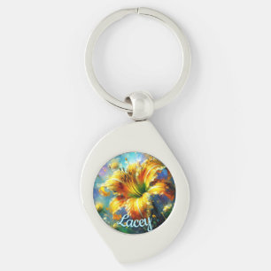 Chaveiro Daylily Daylily Flor Amarelo Teal Personalizado