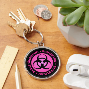 Chaveiro de Advertência de Risco Biológico Rosa