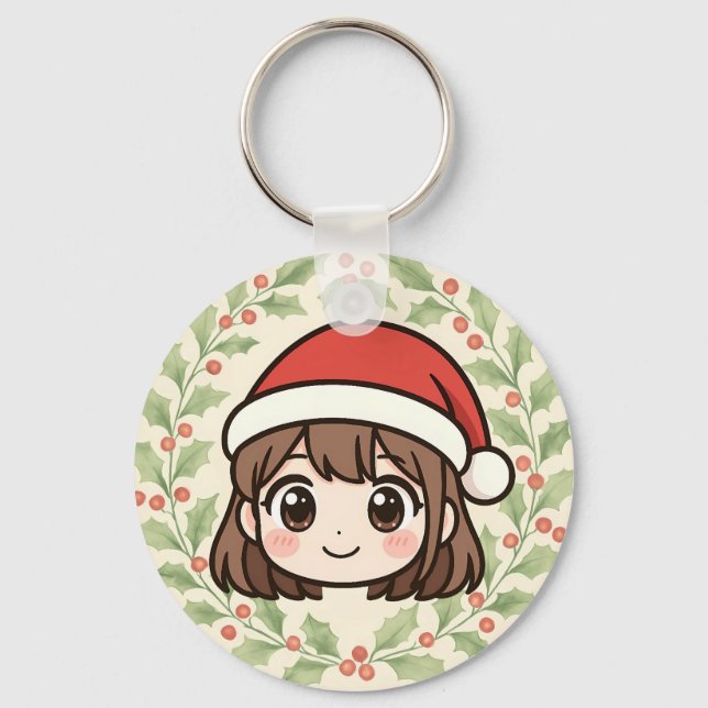 Chaveiro de Anime Menina Natal Kawaii Fofa (Frente)