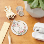 chaveiro de aniversário da bailarina princesa flor<br><div class="desc">rosas super elegantes de aquarela como borda em cor rosa pincelado com falso quadro de folha de ouro. A pequena princesa bailarina é uma bela característica no meio com o emparelhamento de texto pronto para sua personalização.</div>