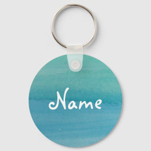 Chaveiro de aquarela azul-aqua com nome personaliz