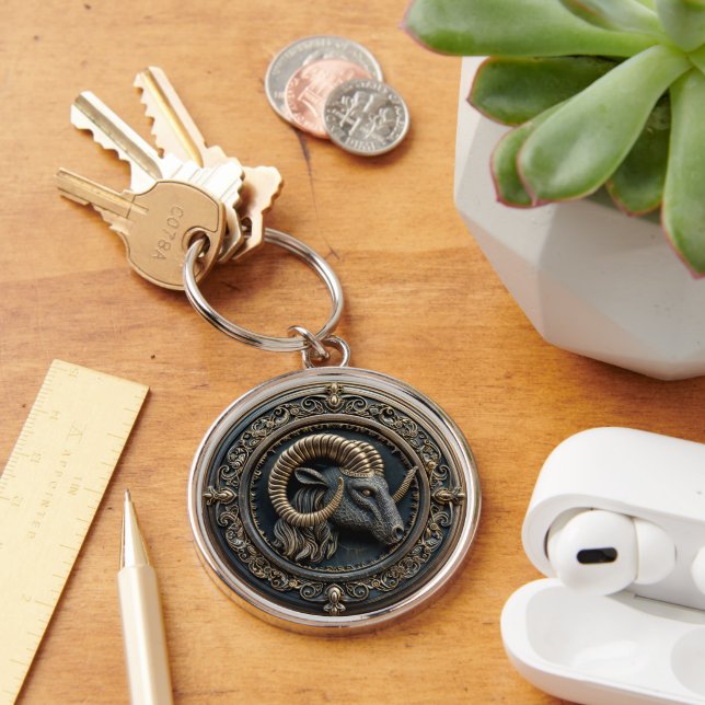 Chaveiro de Aries-Black e Zodiac Astrologia Dourad (Mesa)