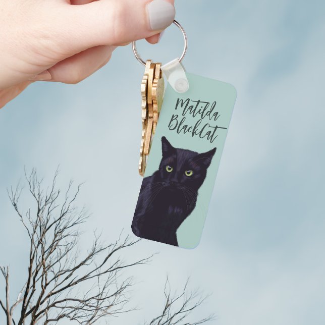 Chaveiro de arte de gato preto personalizado (Add you name to this cute black cat keychain)