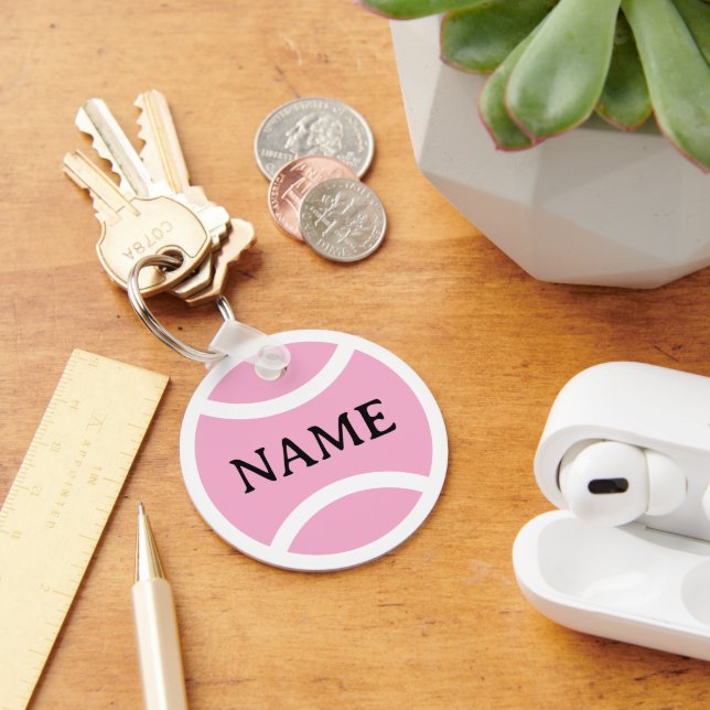 Chaveiro de bola de tênis rosa com nome personaliz (Mesa)