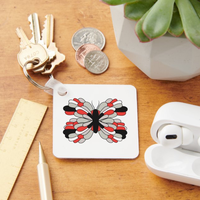 Chaveiro de Borboleta Negra e Vermelha Funky (Mesa)