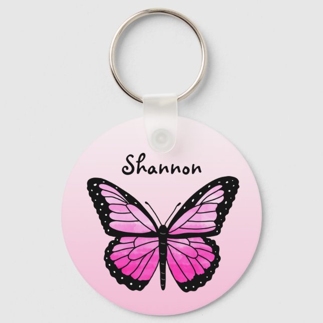 Chaveiro de borboleta rosa personalizada (Frente)