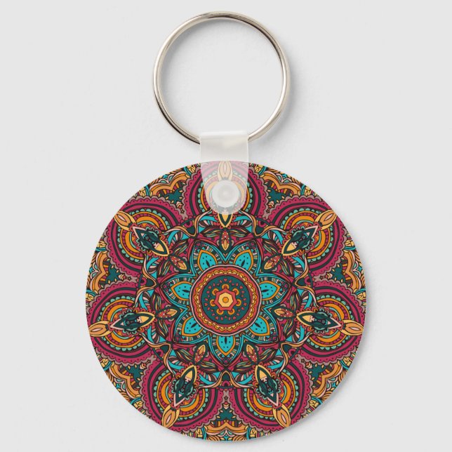 Chaveiro de Botão Básico Trippy Mandala 2,25" (Frente)