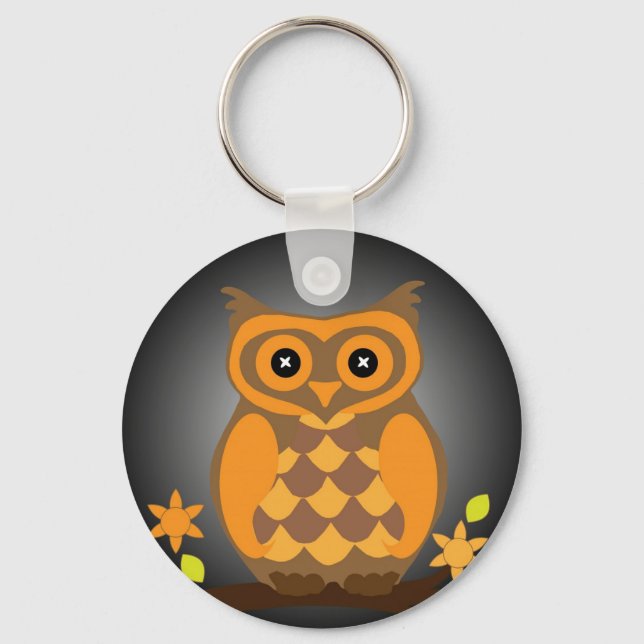 Chaveiro de Botão de Coruja Laranja de Outono (Frente)