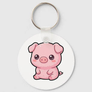 Chaveiro de Botão de Porquinho Fofo
