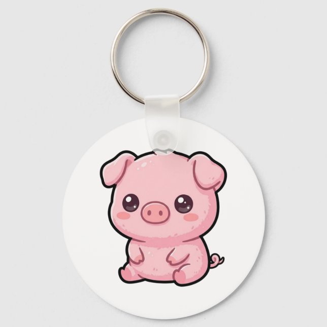 Chaveiro de Botão de Porquinho Fofo (Frente)