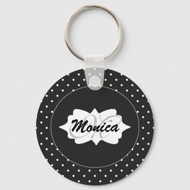 Chaveiro de Botão Redondo Básico de Pontos Pretos (Frente)