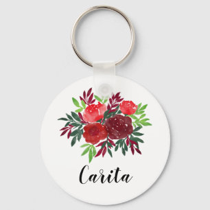 Chaveiro de Botão Rosa de Aquarela Personalizada