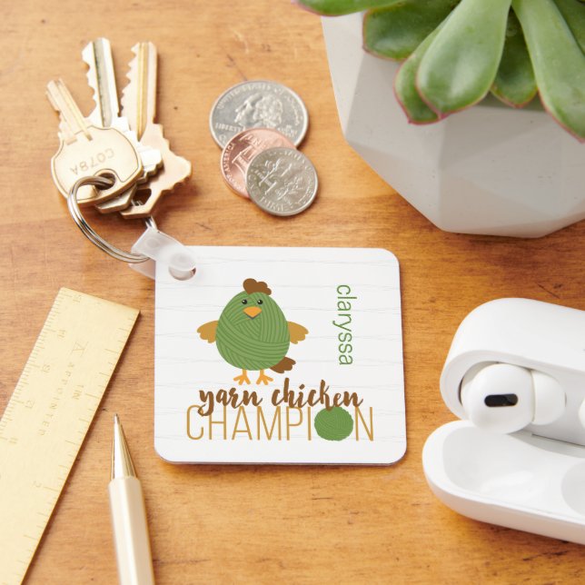 Chaveiro de Campeão de Frango Verde e Marrom (Mesa)