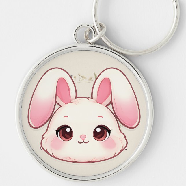 Chaveiro de Cara de Coelho Kawaii Fofa (Frente)