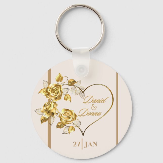 Chaveiro de Casamento de Ouro Personalizado Elegan (Frente)