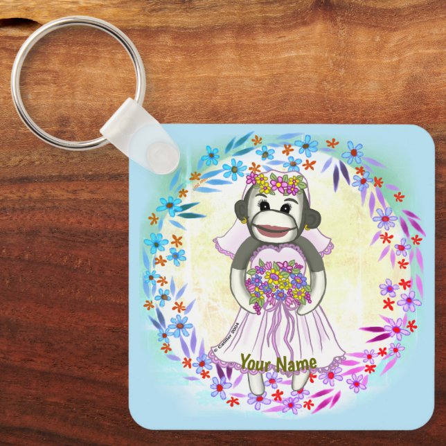 Chaveiro de casamento do Sock Monkey Bride (Frente)