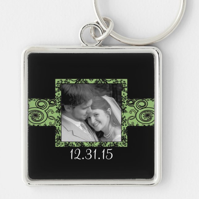 Chaveiro de Casamento Floral Negra e Verde (Frente)