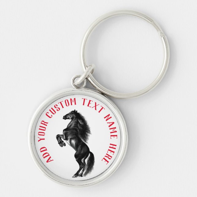 Chaveiro de Cavalo Preto Personalizado com Texto P (Frente)