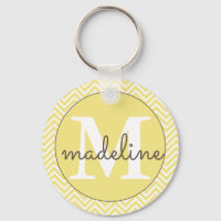 Chaveiro de Chevron Moderno Amarelo/Branco Monogra