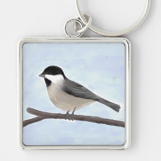 Chaveiro de Chickadee de Casca Preta (Frente)