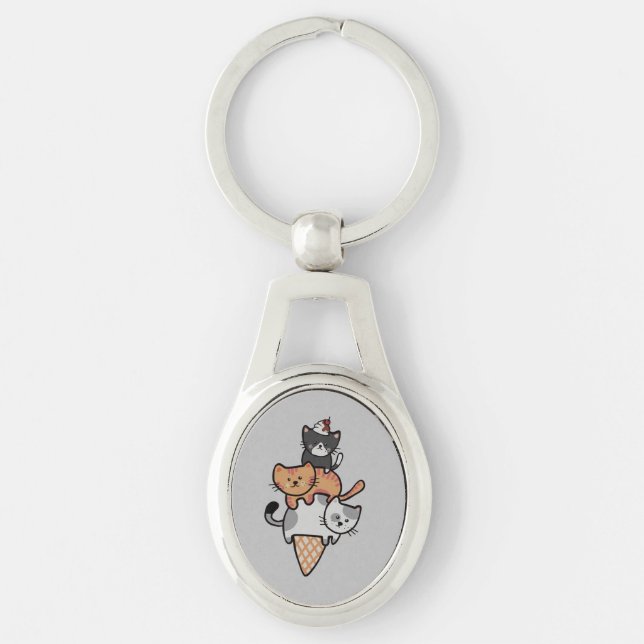 Chaveiro de Cone de Sorvete de Gatinho (Frente)