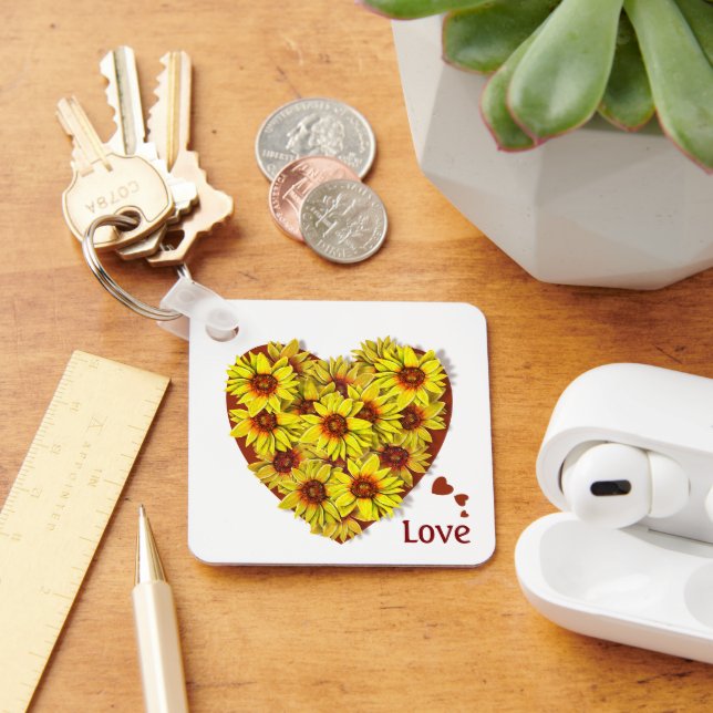 Chaveiro de Coração de Girassol (Mesa)