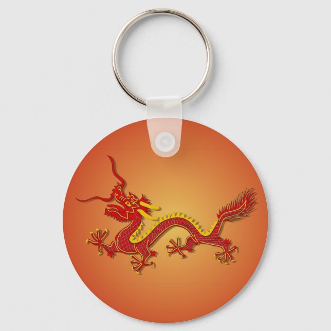 Chaveiro De Dragão Dourado E Vermelho Chinês (Frente)