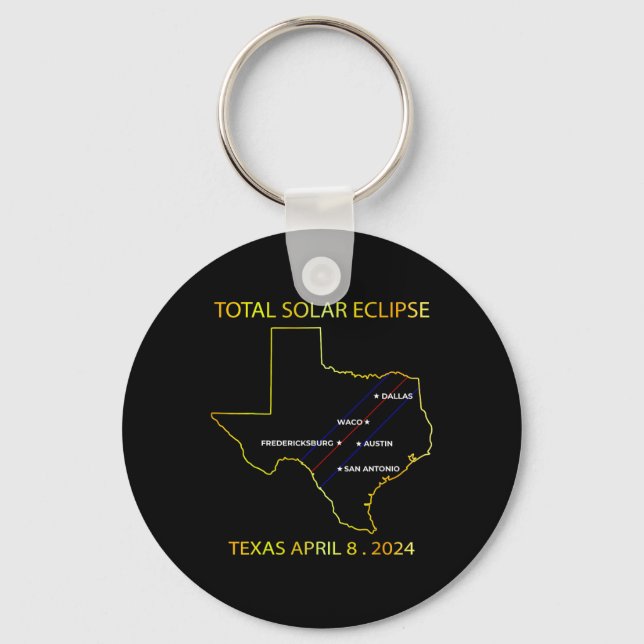 Chaveiro De Eclipse Solar 2024 Interative Map Eclips Texas (Frente)