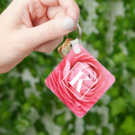 Chaveiro de Flor Rosa com Monograma