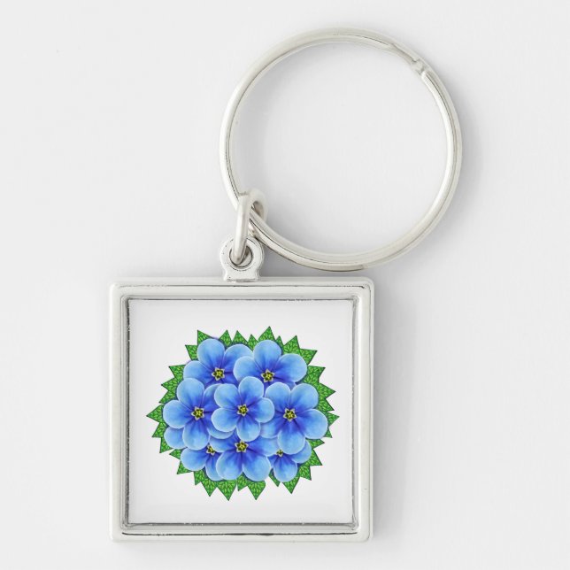 Chaveiro de Flores Belos Azul Esqueçam-Me-Não (Frente)