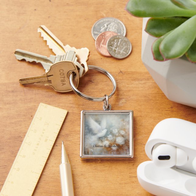 Chaveiro de Flores com Pombo de Casamento - Person (Mesa)