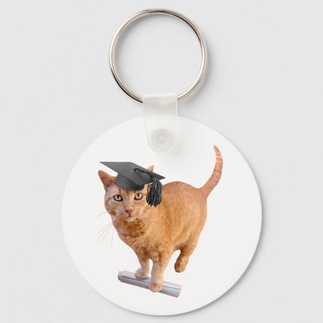 Chaveiro de Formando de Gato Laranja (Frente)