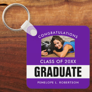 Chaveiro de Foto de Graduação Personalizada Roxa