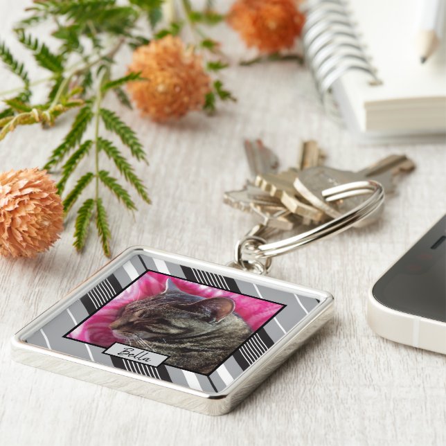 Chaveiro de fotos de gato personalizado elegante c (Lateral)