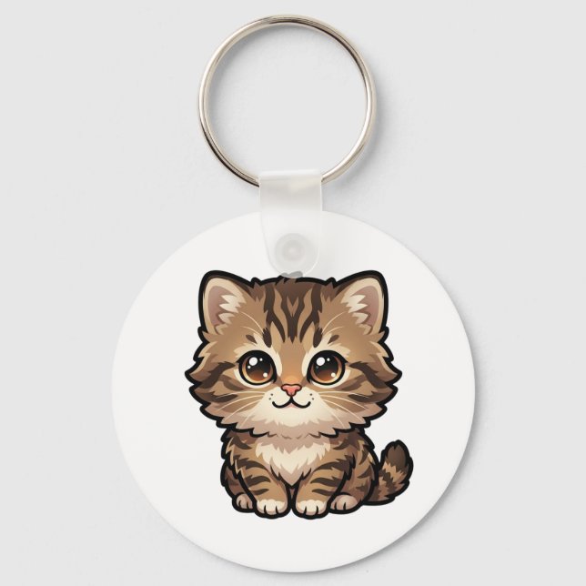 Chaveiro de Gatinho Malhado Marrom Fofo (Frente)