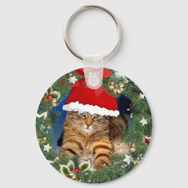 Chaveiro de Gato de Natal Bonito (Frente)
